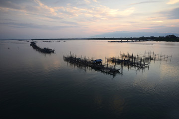 fish coop, Fish cages Bridge Laem Sing Chanthaburi, Thailand
