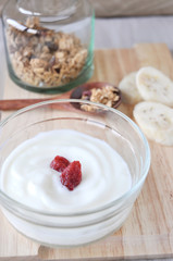 yogurt bowl on wooden board