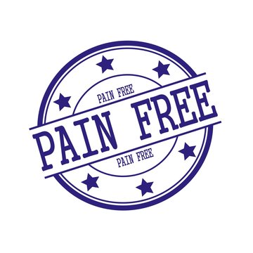 Pain free Blue-Black stamp text on Blue-Black circle on a white background and star