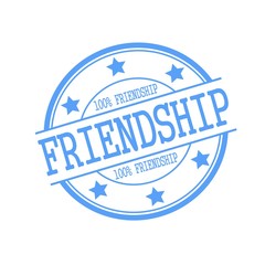 Friendship blue stamp text on blue circle on a white background and star