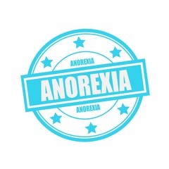 ANOREXIA white stamp text on circle on blue background and star