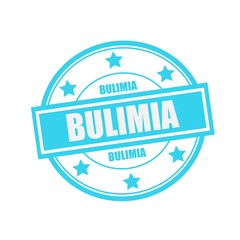 BULIMIA white stamp text on circle on blue background and star