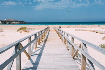 Wooden Path The Beach In Tarifa, Andalusia, Spain