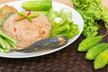 Rice Mixed with Shrimp paste fried mackerel