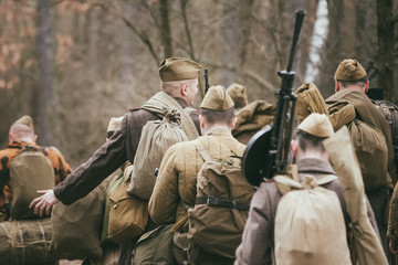 Group of unidentified re-enactors dressed as Russian Soviet sold