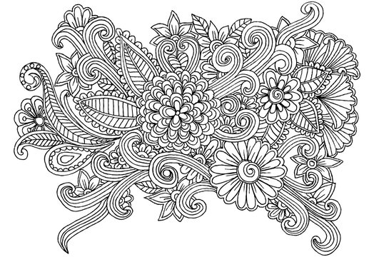 Vector doodle flower drawing for coloring