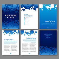 Cover, table of contents and 3 internal pages blue water circles brochure design