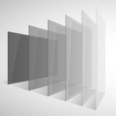 Perspective transparent gray abstract rectangles on white background