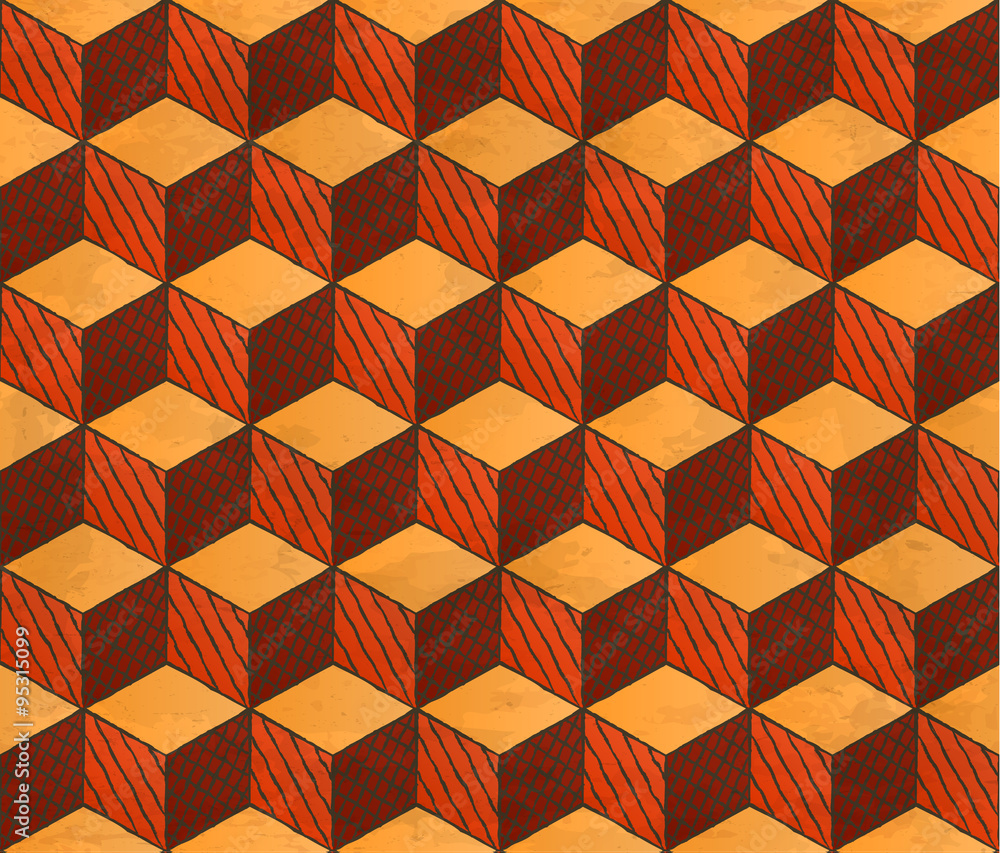 Poster aged drawing styled cubes pattern