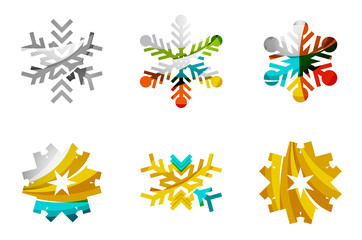 Obraz premium Set of abstract colorful snowflake logo icons, winter concepts, clean modern geometric design