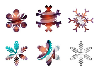 Set of abstract colorful snowflake logo icons, winter concepts, clean modern geometric design