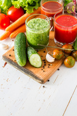 Selection of vegetables and juice