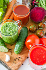 Selection of vegetables and juice