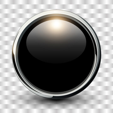 Black shiny button with metallic elements