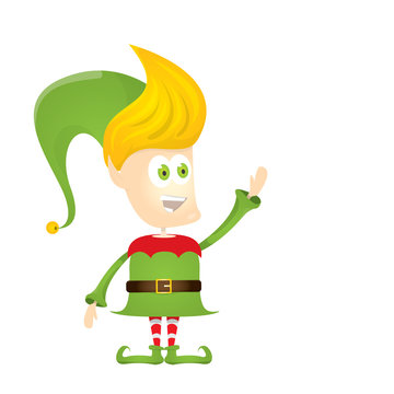 vector cartoon cute happy Christmas elf 