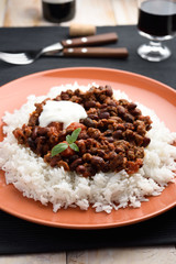 Chili con carne and rice