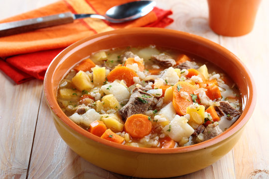 Irish coddle on a rustic table
