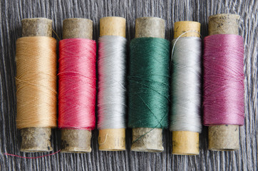 Spools of silk thread