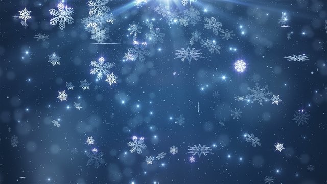 Beautiful falling snowflakes - blue winter background.