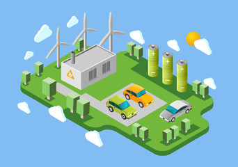 Electric cars charging station isometric banner