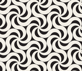 Vector Seamless Black and White Arc Spiral Line Hexagonal Pattern - obrazy, fototapety, plakaty