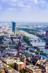 Fototapeta premium view to skyline of Frankfurt from Maintower in Frankfurt, German