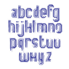 Lowercase calligraphic brush letters, hand-painted striped vecto