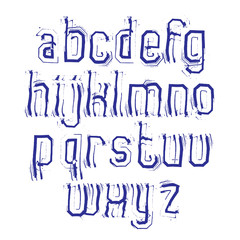 Vector stylish brush lowercase letters with outline, handwritten