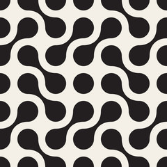 Vector Seamless Black and White Rounded Arc Connected Circles Pattern