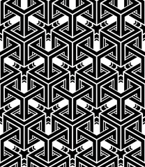 Black and white illusive abstract geometric seamless 3d pattern.