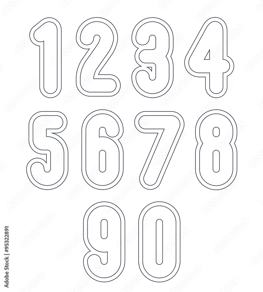 Poster double clear delicate line retro numbers set, vector light digit