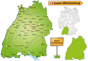 Karte von Baden-Wuerttemberg - obrazy, fototapety, plakaty