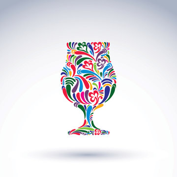 Natural decoration, graphic snifter with bright flower-patterned