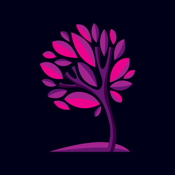 Art decorative natural design symbol, purple tree illustration.