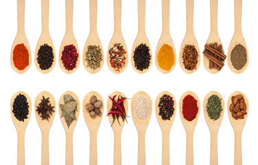 collection of spices on spoons