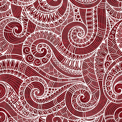 Seamless asian ethnic floral retro doodle background pattern in