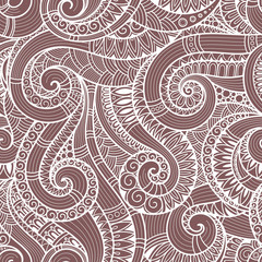 Seamless asian ethnic floral retro doodle background pattern in