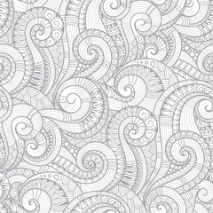 Seamless black and white abstract hand-drawn pattern, waves back