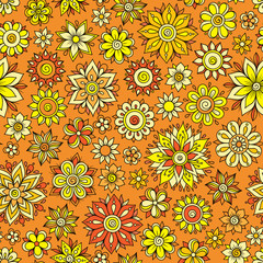 Vector seamless floral pattern with flowers and leaves