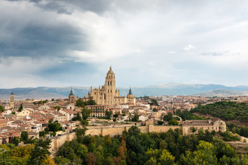 Fototapeta na wymiar Cityscape of the medieval city of Segovia in Spain
