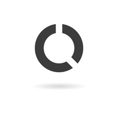 Dark grey icon for circular graph on white background with shado