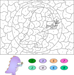 Color by number educational game for kids. Funny cartoon dragon