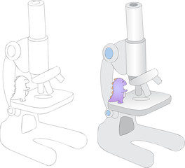 Dragon with microscope. Educational coloring book for kids about