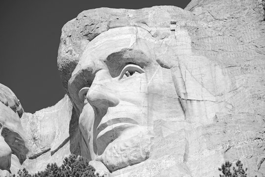 Mount Rushmore National Memorial, symbol of America located in the Black Hills, South Dakota, USA. Image with blue space for added text or for presentations.