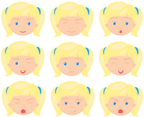 Girl emotions: joy, surprise, fear, sadness, sorrow, crying, lau