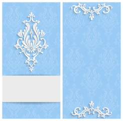 Vector Blue Floral 3d Background. Template for Christmas and Invitation Cards