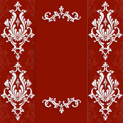 Vector Red Christmas Vintage Invitation Card with 3d Floral Pattern