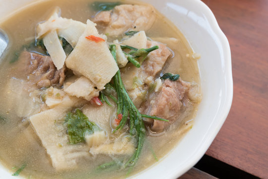 thai food, bamboo shoot soup northern style curry of thailand