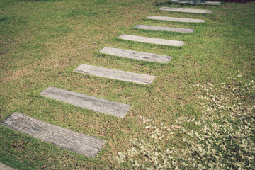 stone footpath pavement on green grass garden