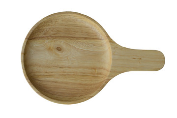 Empty pizza wooden plate isolated on white background